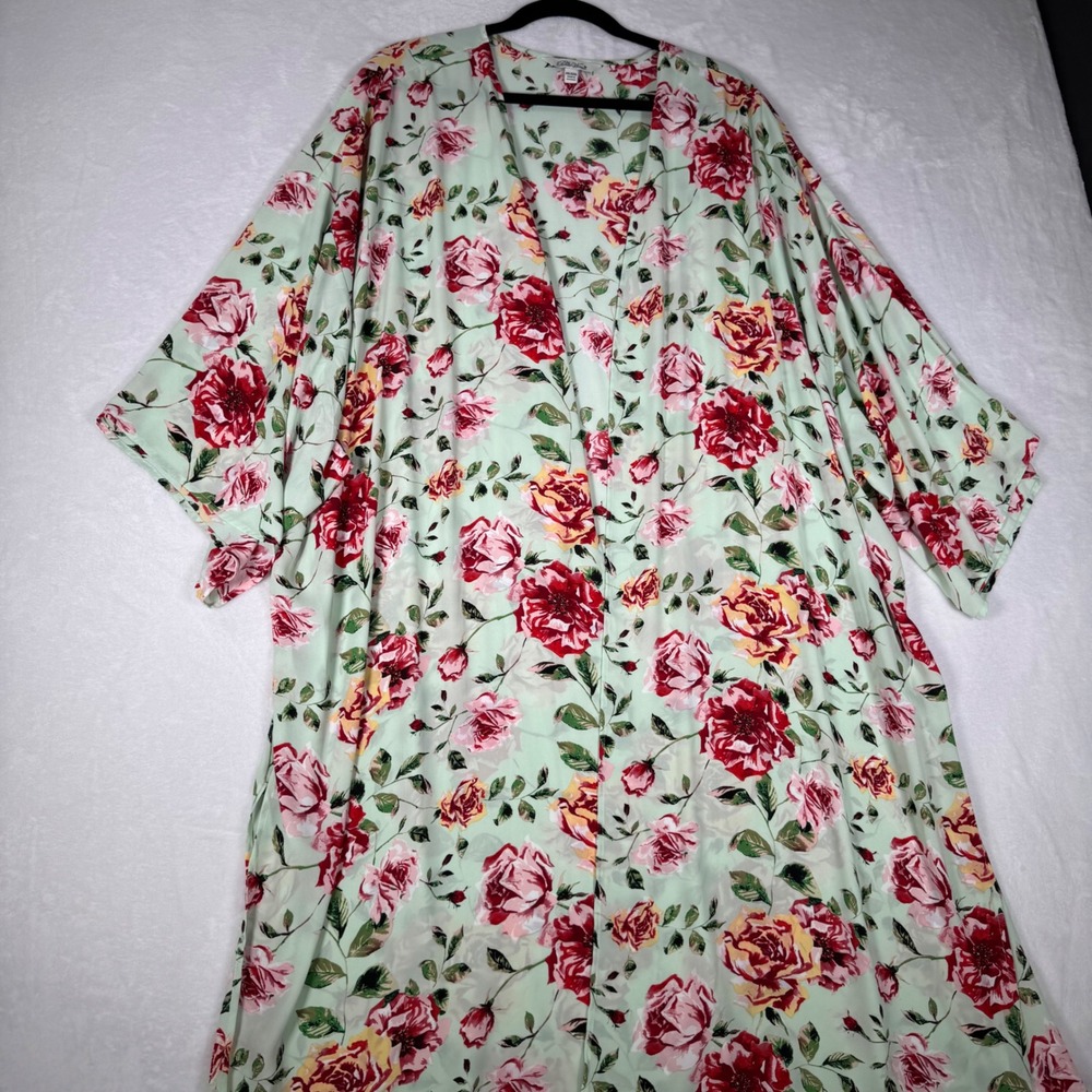 The Pioneer Woman Mint Green Floral Kimono Wrap Red Rose XXL/XXXL 912P905APW - Picture 2 of 7